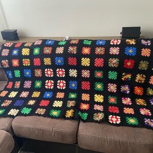 Vintage Handmade Granny Square Crochet Afghan Throw 42x72 Boho